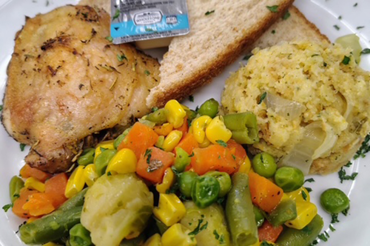 Chicken dinner with veggies at Autumn Wind Assisted Living and Memory Care.