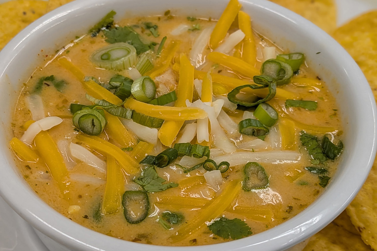 Creamy soup with cheese and chives at Autumn Wind Assisted Living and Memory Care.